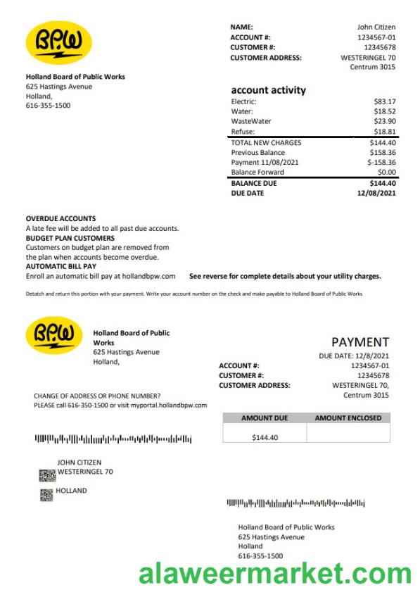 Netherlands BPW utility bill template in Word and PDF format